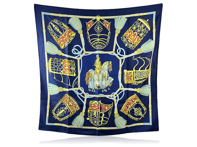 Hermès Hermes Vintage Blue Silk Scarf Les Muserolles 1986 Vauzelles  ref.2239335
