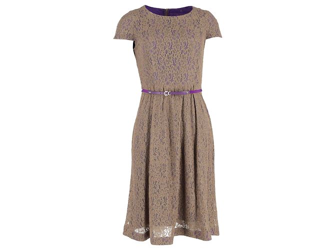 Robe midi en dentelle ceinturée Max Mara en polyester marron Rouge