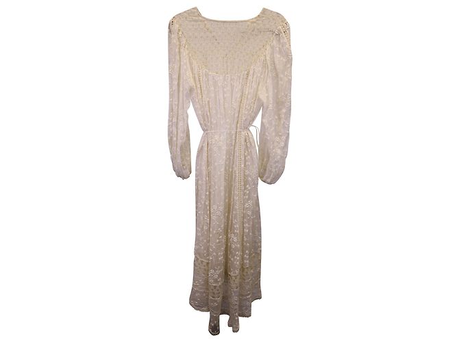 Zimmermann Lace Maxi Dress in White Viscose Brown Beige