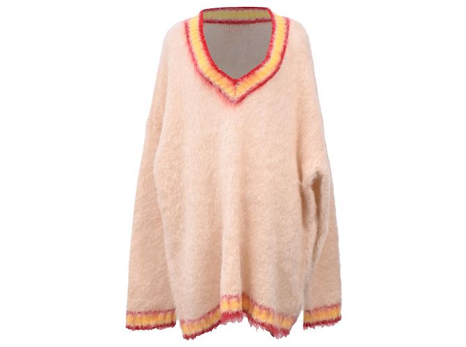 Suéter de gran tamaño con cuello en V en mohair multicolor Marni