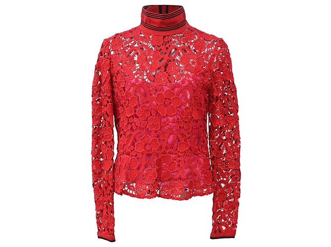 Blusa de encaje Salvatore Ferragamo en algodón rojo Roja