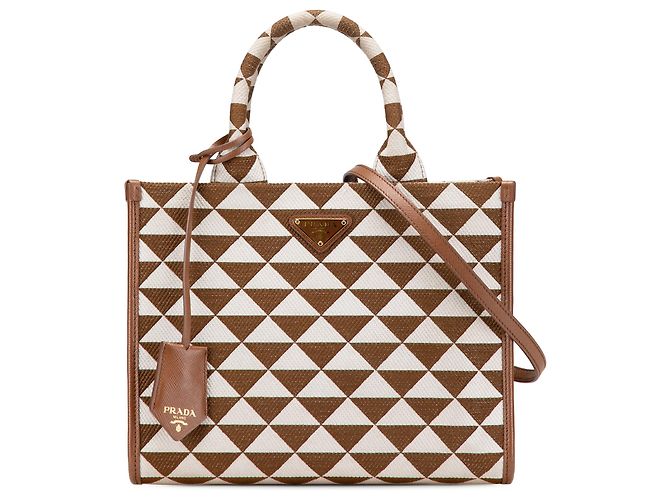 Prada Brown Small Canvas Symbole Triangolo Satchel