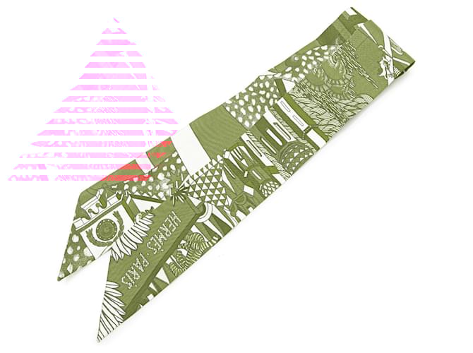 Hermès Red Animapolis Silk Twilly Scarf White Cloth  ref.2240104