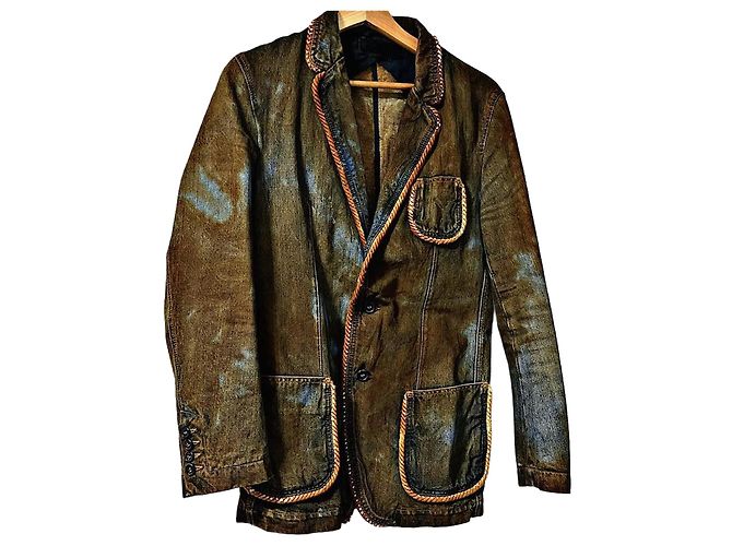 Authentischer Alexander McQueen 05 AW Archive Mudded Denim Blazer Khaki
