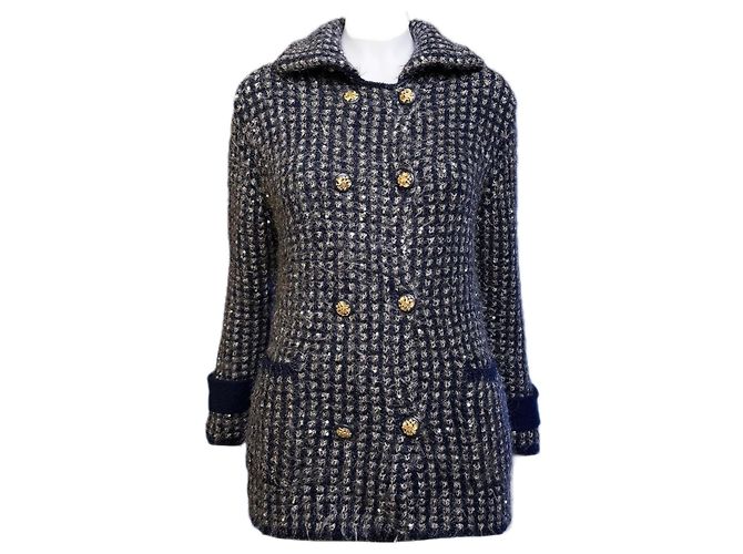 Chanel 10K$ Sequin Cashmere Jacket with CC Eagle Buttons 38 FR Multiple colors