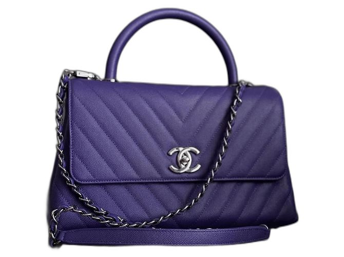 Coco Handle Sac à main Chanel en cuir violet taille 28