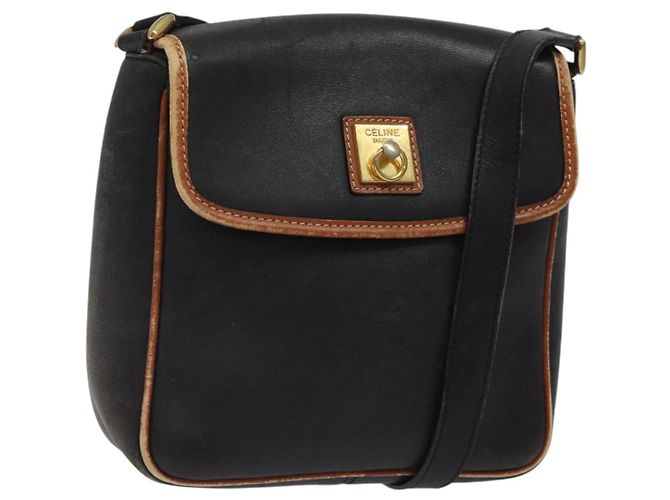 Céline CELINE Shoulder Bag Leather Black Gold Auth BA1801 Golden