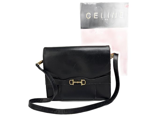 Céline Sac en cuir vintage Celine Paris Triomphe noir