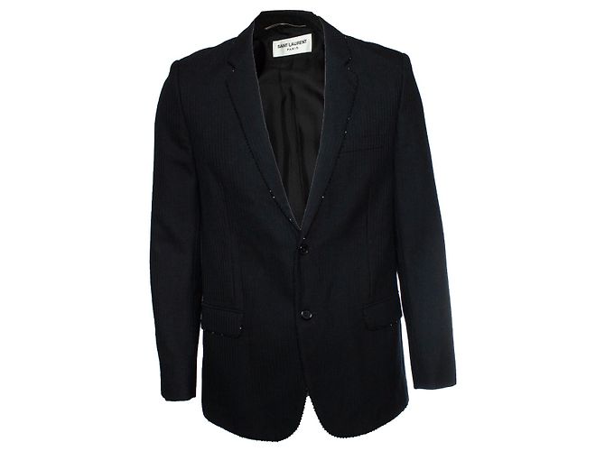 Saint Laurent, schwarzer Blazer mit Nadelstreifen und Perlen