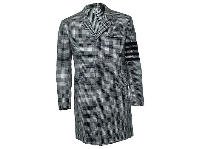 Thom Browne, Blazer-Mantel im Hahnentrittmuster Schwarz Weiß