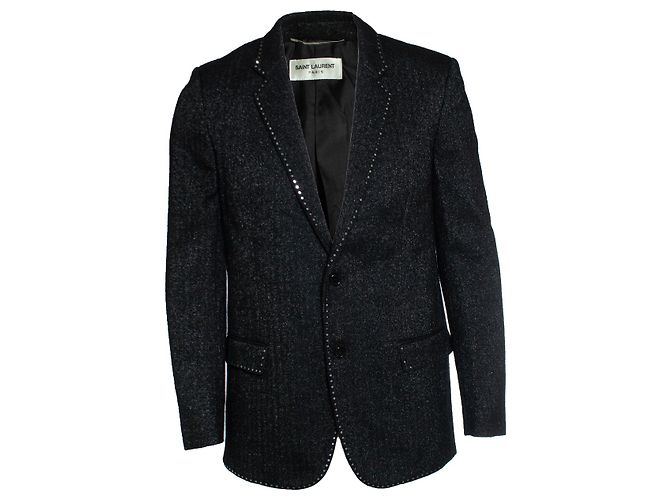 Blazer mit Pailletten besticktem Saum von Saint Laurent, 19FW Grau