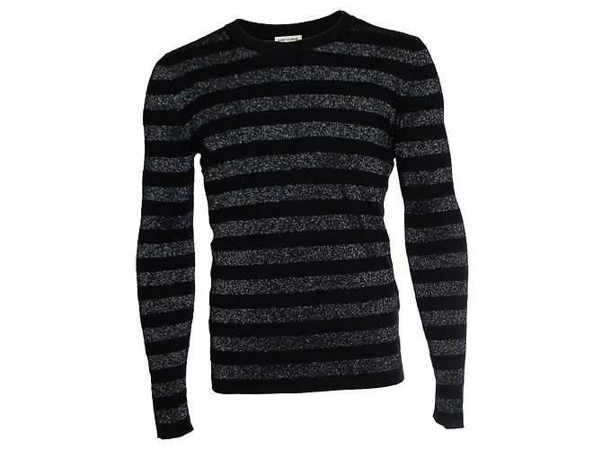 Saint Laurent, metallisch gestreifter Pullover in Schwarz und Silber
