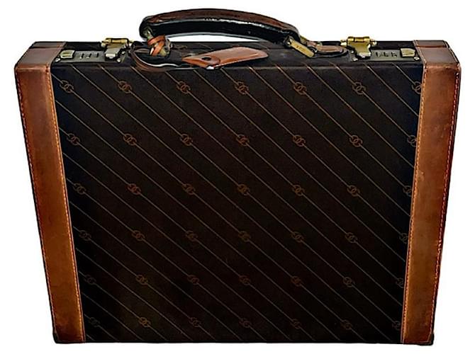 Authentic Vintage Gucci Rare Striped GG Shooting Star Attaché Case Brown Cloth  ref.2240606