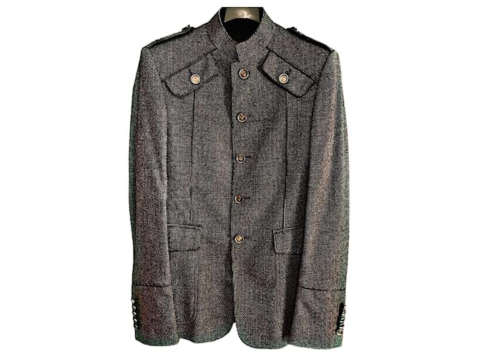 Authentic Gucci 07 AW Frida Giannini Runway Silk Blend Military Style Blazer Grey Wool  ref.2240930