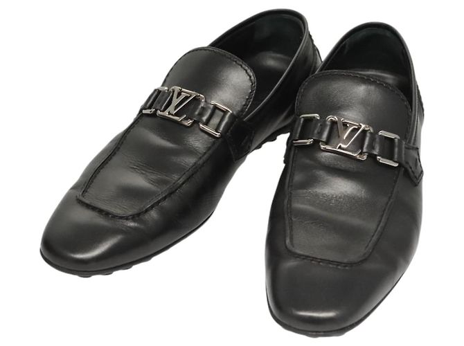 LOUIS VUITTON Chaussures de conduite en cuir noir LV Auth bs25780