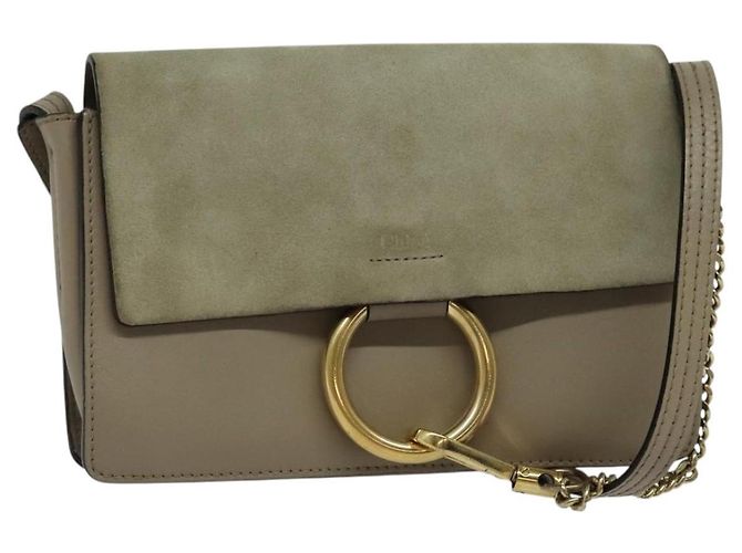 Chloé Chloe Fay Shoulder Bag Suede Leather Gray Gold Auth BA1915 Brown Golden