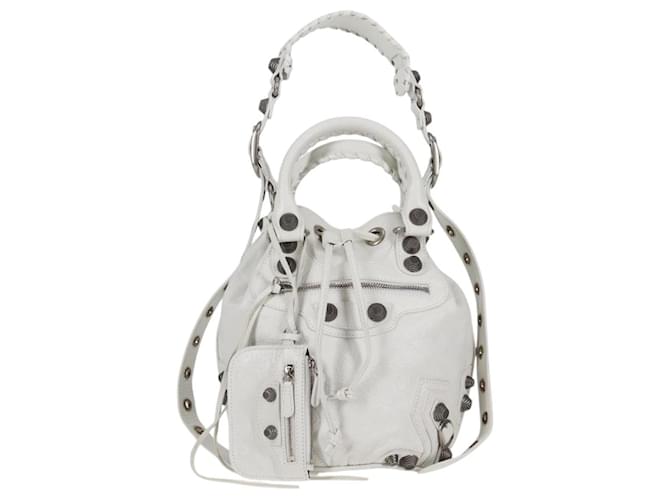 BALENCIAGA Luca Goal XS Hand Bag Leather 2way White Silver 702432 Auth ar13609AM Silvery  ref.2241324