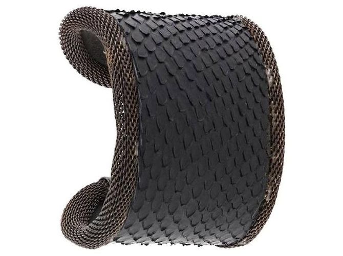 Bracciale in pelle di serpente nera Gianfranco Ferré - anni 2000 Nero
