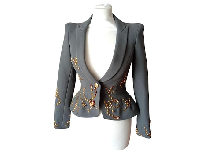 Autre Marque Chaqueta con Pedrería y Tachuelas Grey Cotton  ref.2241456
