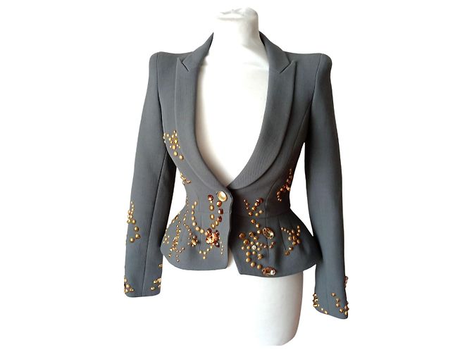 Autre Marque Giacca con strass e borchie Grigio