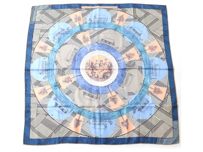 Hermès Foulard in seta Hermes JEU DES OMNIBUS ET DAMES Blu