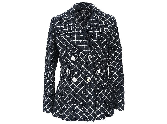 Timeless Blazer de doble botonadura en tweed de algodón negro de Chanel