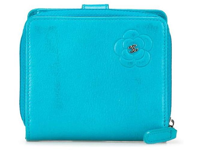 Chanel Camellia Bifold Wallet Light Blue