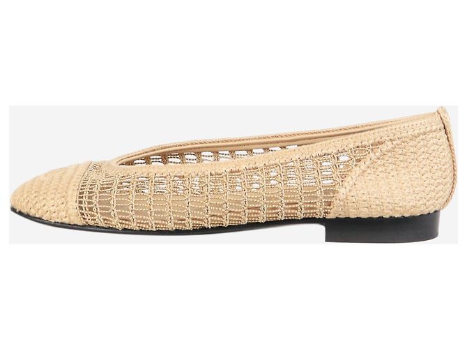 Chanel Braune Raffia-Balletschuhe CC - Größe EU 37 (UK 4)