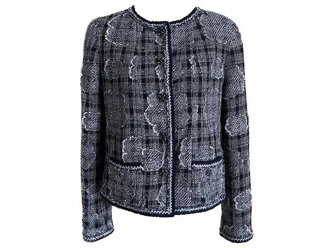 Chanel Jaqueta de tweed Paris / Nova Iorque com camélias 38 FR Multicor