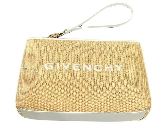 Givenchy New Pouch Leder Stroh Weiß Beige 