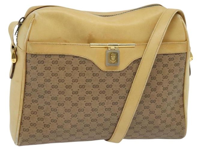 GUCCI Micro GG Supreme Shoulder Bag PVC Beige Gold Auth sw596 Golden