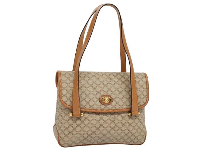 Céline CELINE Macadam Canvas Handtasche PVC Beige Gold Auth sw601 Golden