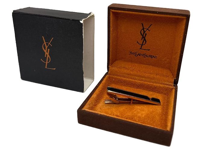 Fermacravatta vintage Yves Saint Laurent nero e argento
