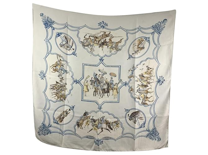 Hermès Hermes Paris Silk Scarf Les Chevaux des Moghols 1993 De Fougerolle White  ref.2243248