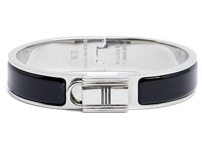 Hermès Clic Clasp PM Black Enamel Silver Kelly Locker Bangle S Hermes Silvery 