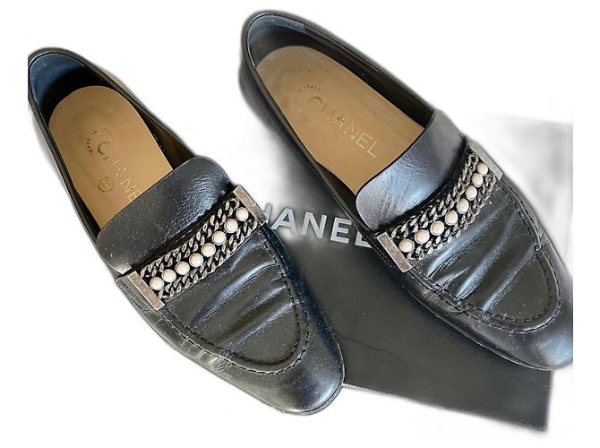Mocassini Chanel Neri Argento 37.5 Nero