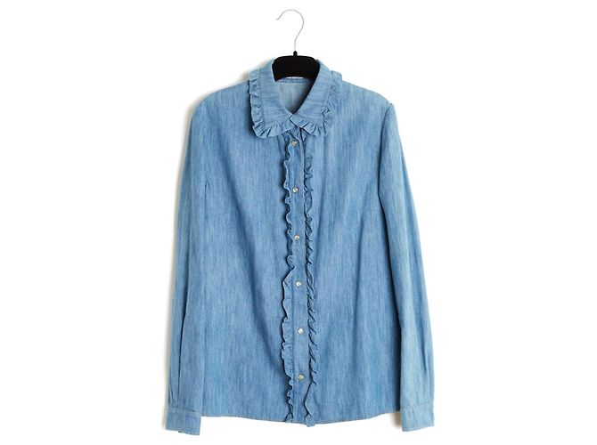 Miu Miu 2016 Top Camicia di Jeans con Rouches Fr38 UK10 US8 Blu