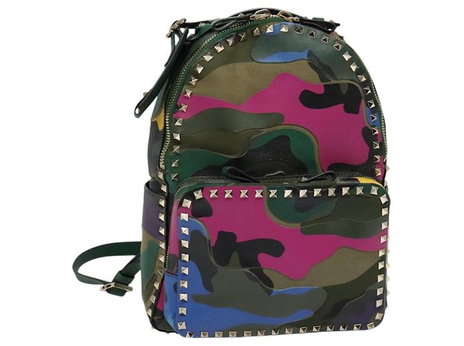 VALENTINO Studs Backpack Leather Camouflage Auth BA2454
