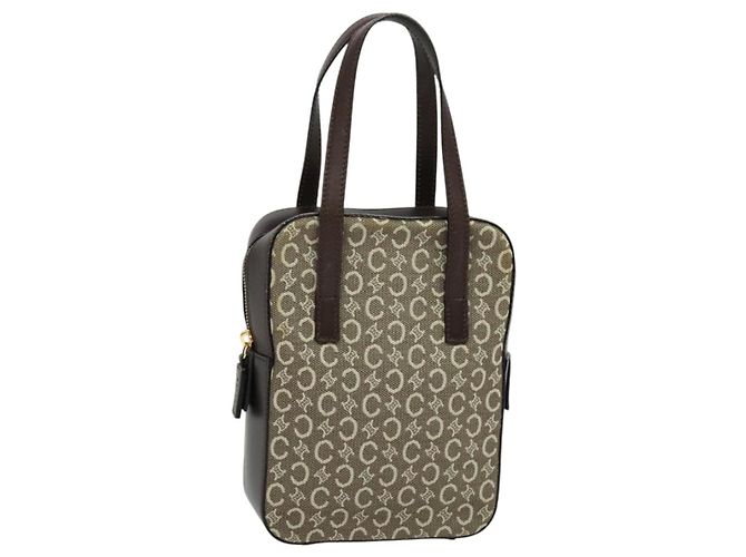 Céline CELINE C Macadam Canvas Hand Bag Beige Gold Auth BD2013 Golden