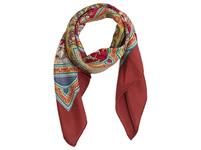 Hermès 2000 Square Scarf 90 Baschet Qalamdan Burgundy Silk Twill Scarf Hermes Dark red  ref.2244920
