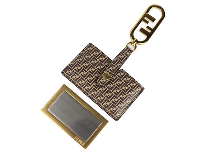 Fendi Mirror Holder Micro FF Keychain Brown Leather  ref.2245071