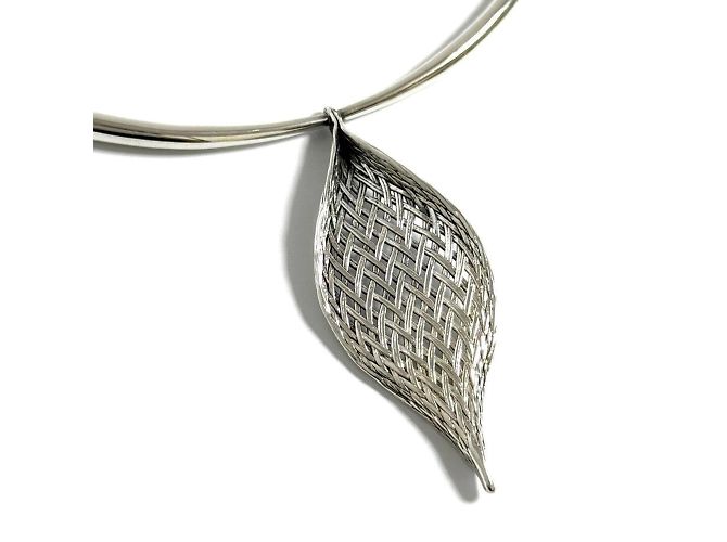 Tiffany & Co Tiffany Mesh Blatt Anhänger Halskette Choker