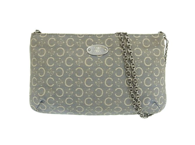 Céline Bolso de hombro Celine Macadam Pattern Triomphe Chain Azul claro 