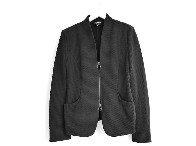 Giorgio Armani Black Waffle Zip Front Jacket
