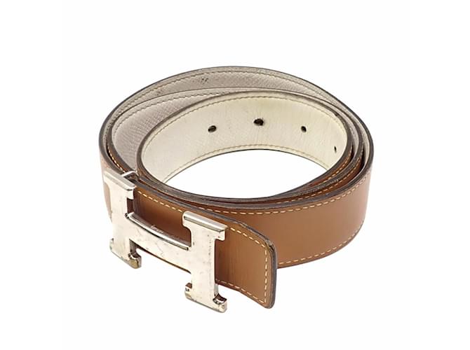 Hermès Hermes Constance Leather Belt for Men Brown White  ref.2246017