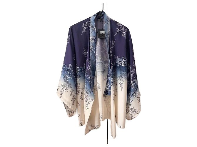 Autre Marque Kimono Souen in seta e cotone bianco blu Blu chiaro