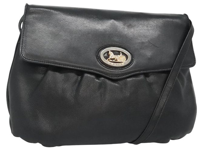 Céline Borsa a spalla CELINE in pelle nera e oro Auth hk2624 Nero D'oro