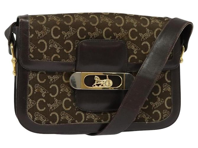 Céline Bolsa de ombro CELINE C Sulky em lona marrom dourada Auth BA2276 Dourado