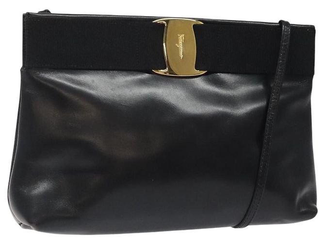 Borsa a spalla Salvatore Ferragamo in pelle nera e oro Auth 122966 Nero D'oro