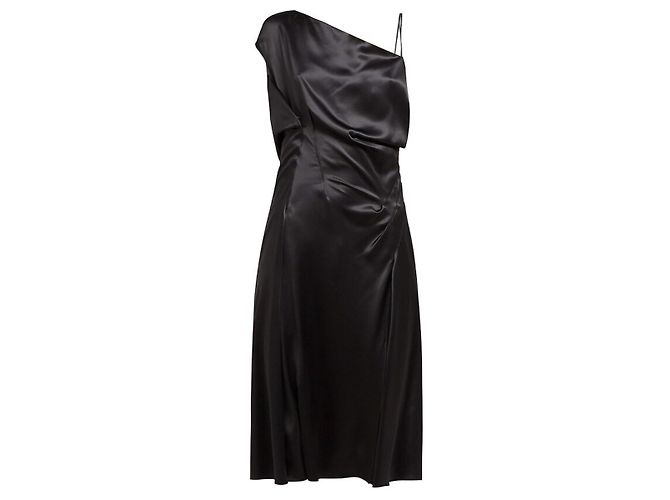 Versace SS19 Black Silk Satin Double Asymmetric Dress